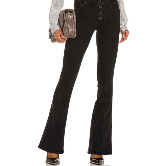 PAIGE Denim - Paige high rise Lou Lou button fly flare black Jeans 28